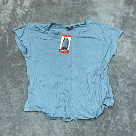Womens 32 Deg Light Blue V-Neck Short Sleeve Top M Soft Stretchy Fabric NWT 6625 - Picture 1 of 7